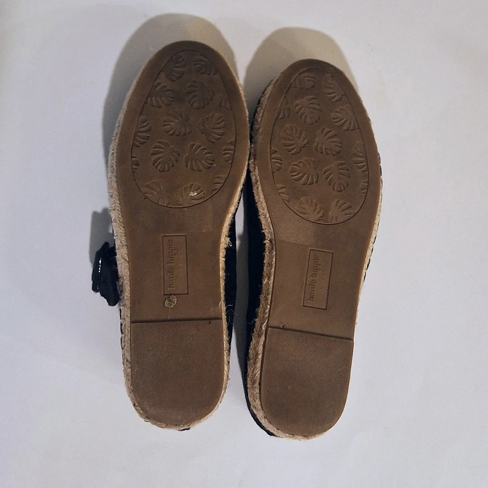 Haute Hippie Cecily Mary Jane Espadrille Shoes Black Canvas Sz 8.5 Boho Festival
